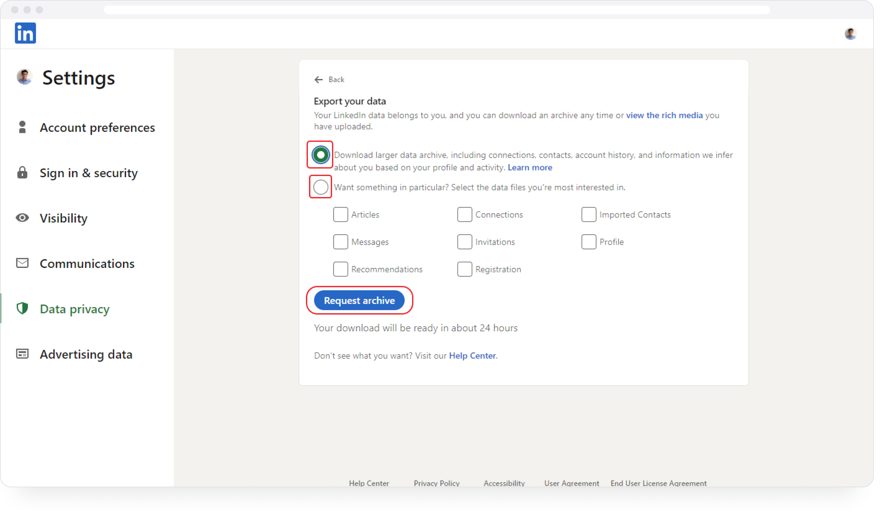 Set up a LinkedIn Download AutoUpdating LinkedIn Archive