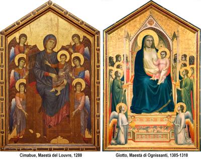 how did giotto right image depict space differently than cimabue