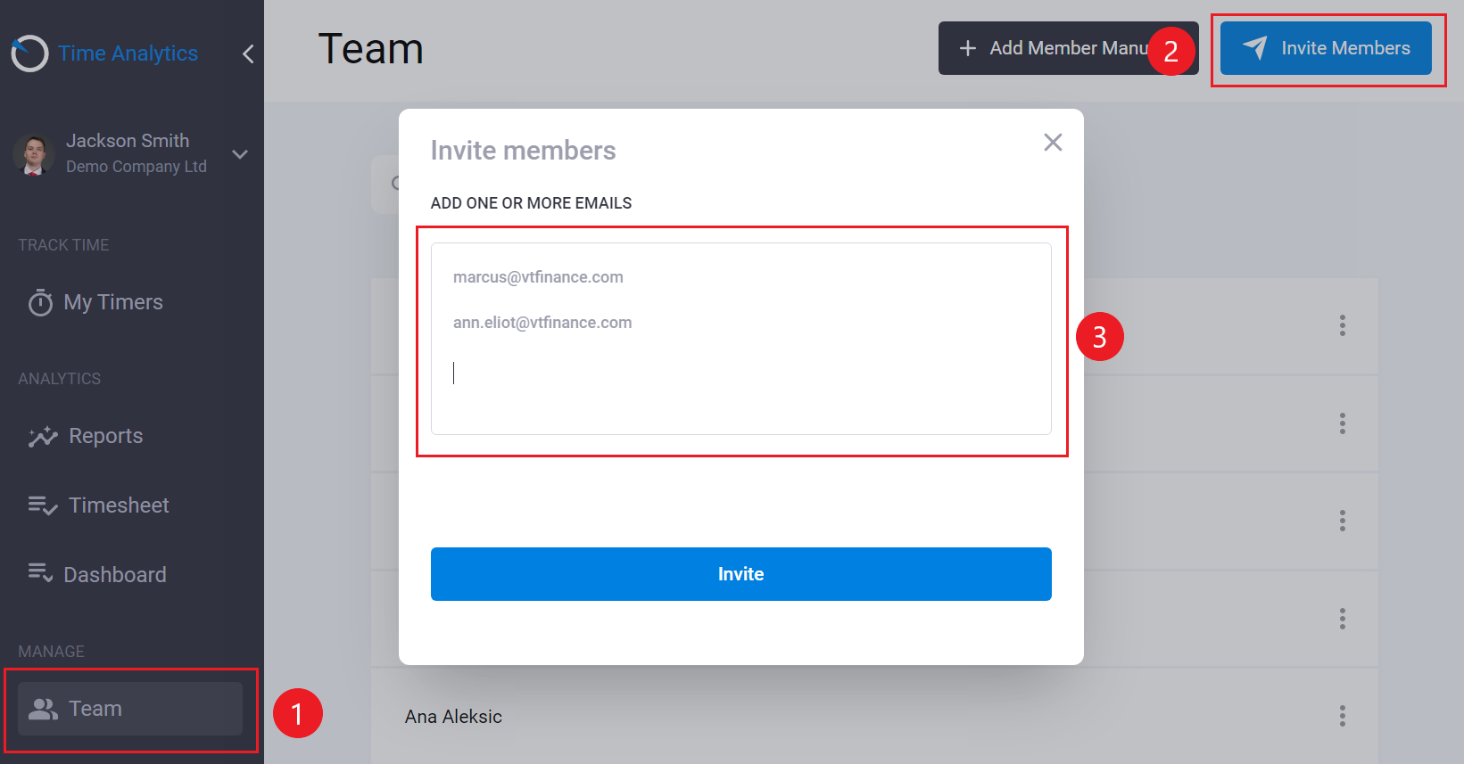 How to add new members users Time Analytics
