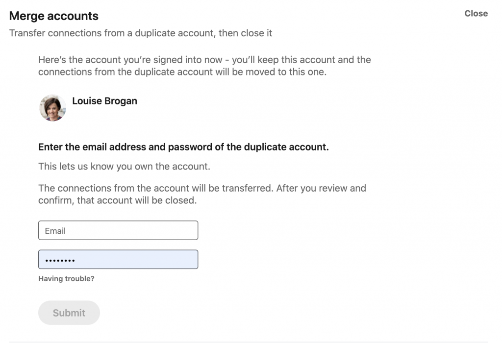 How to merge two LinkedIn Accounts Louise Brogan