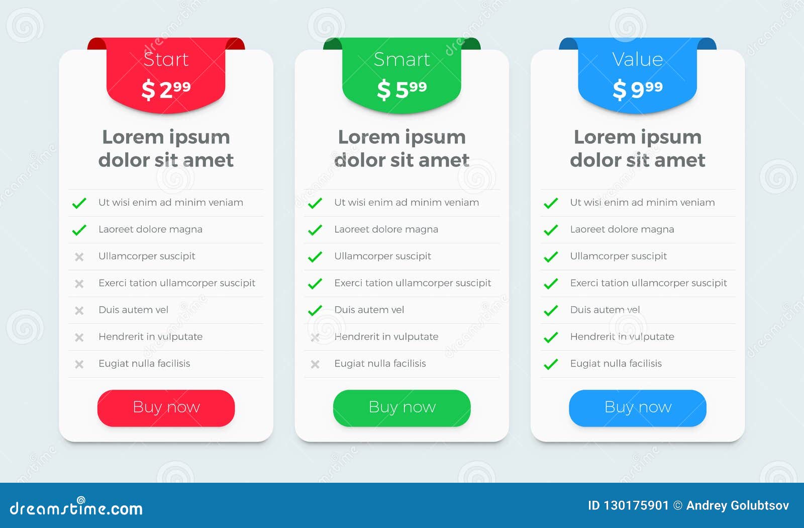 Price Table Plan Vector Web Design Product Price Plan Comparison