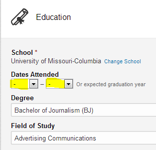 LinkedIn education section remove years from LinkedIn education section