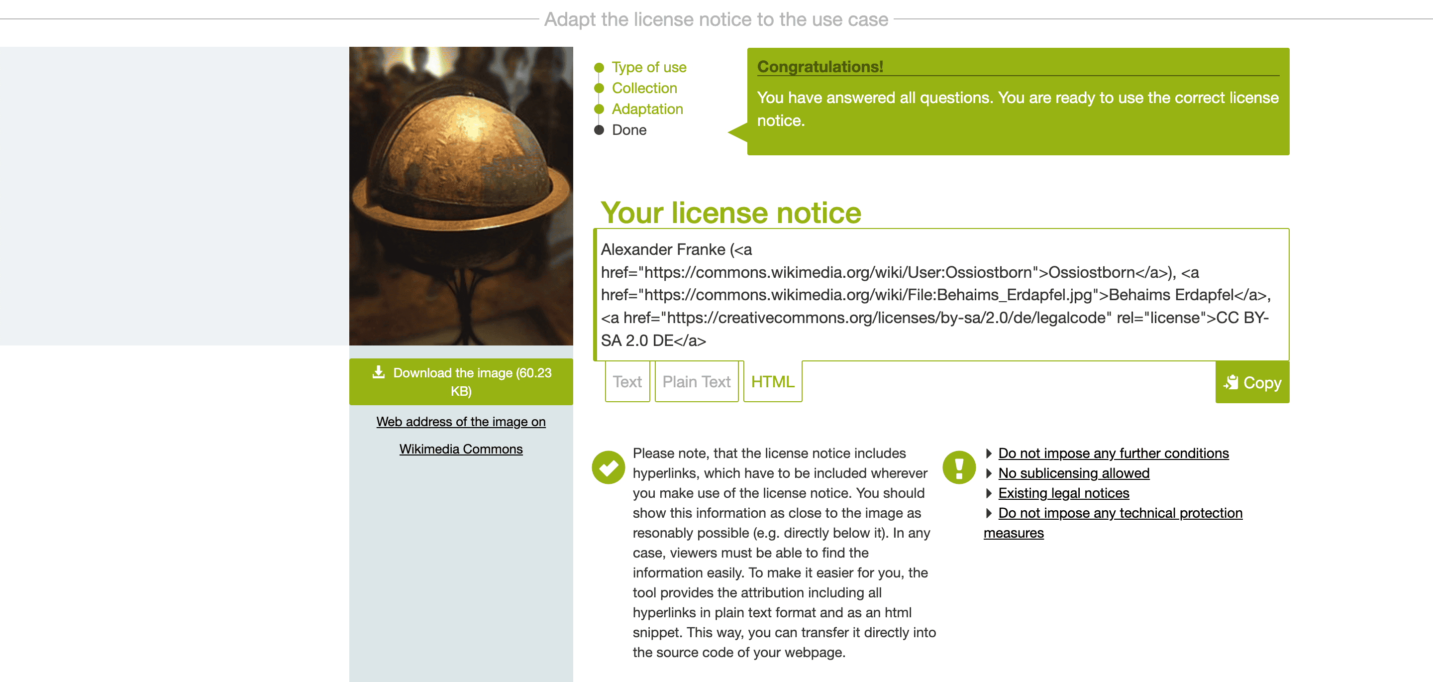 How to credit images from Wikimedia Commons Image Source Control