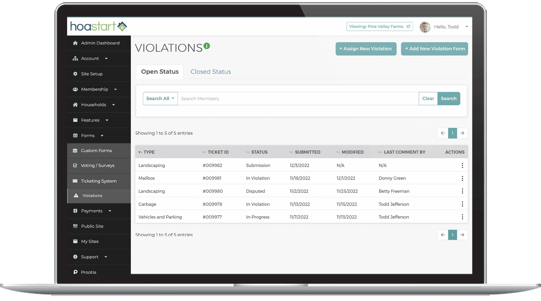 Violation Tracking HOA Start