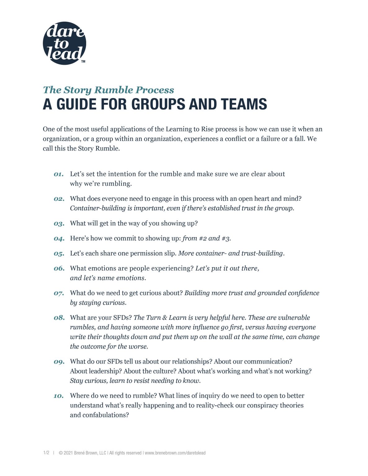 Dare to Lead The Story Rumble Process A Guide for Groups and Teams