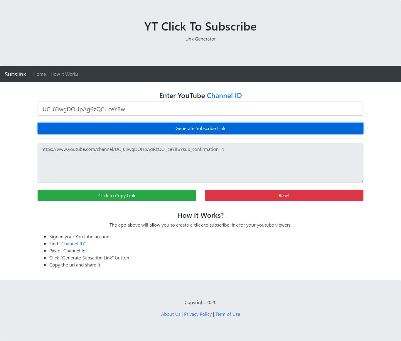 YouTube Subscribe Link Generator by Tecpinswebs Codester