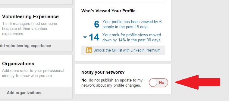 How to update LinkedIn without sending notifications