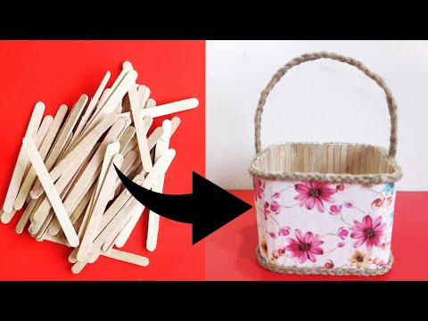 DIYHow to make a Basket with Ice Cream sticks jute Rope