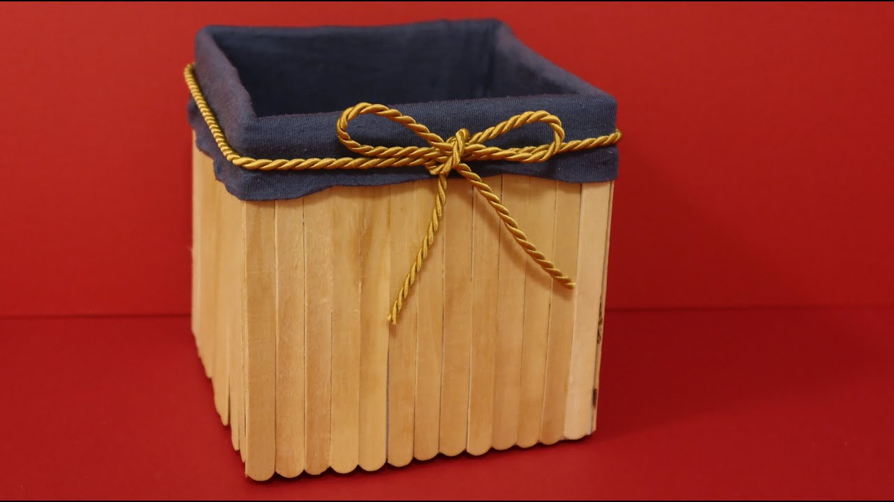 Craft basket with ice cream sticks create deco box Easy DIY