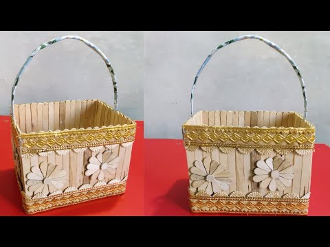 DIYHow to make a Basket with Ice Cream sticks step by stepice Cream