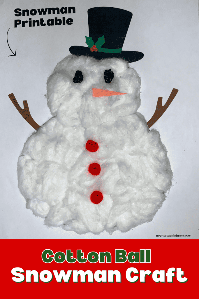 Cotton Ball Snowman Craft with Free Printable Party Ideas for Real