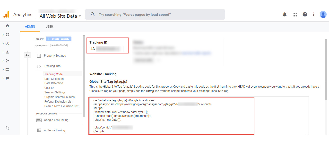 Where is the Google Analytics Tracking Code ID
