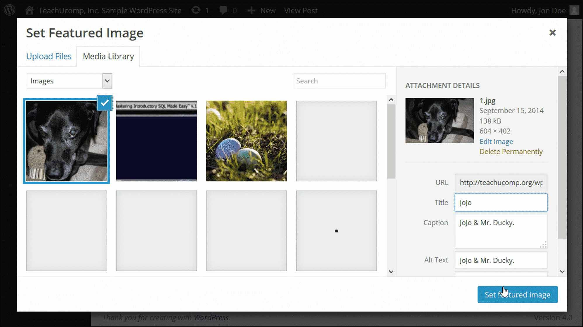 Featured Image in WordPress Tutorial TeachUcomp Inc