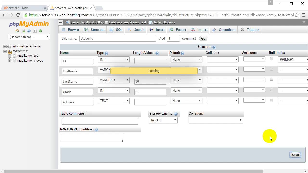 phpMyAdmin MySQL database  How to create table insert data set up 