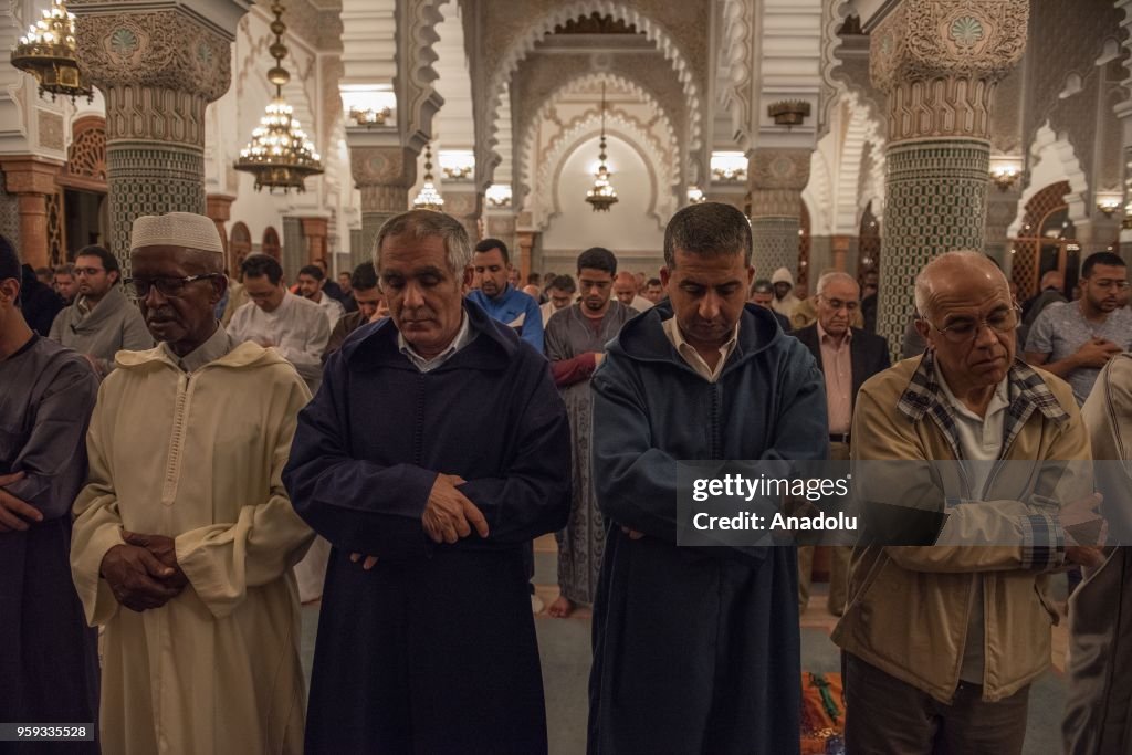 Muslims perform the first Tarawih prayer on the eve of the Islamic 