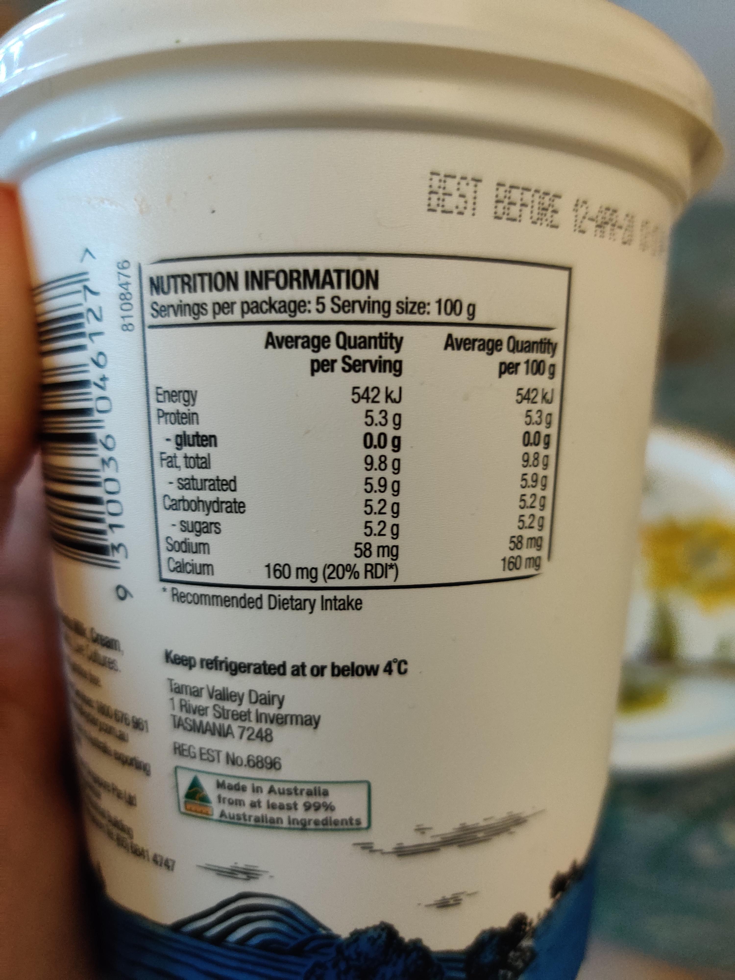 Serving size for this yoghurt is 100 grams so the nutritional 