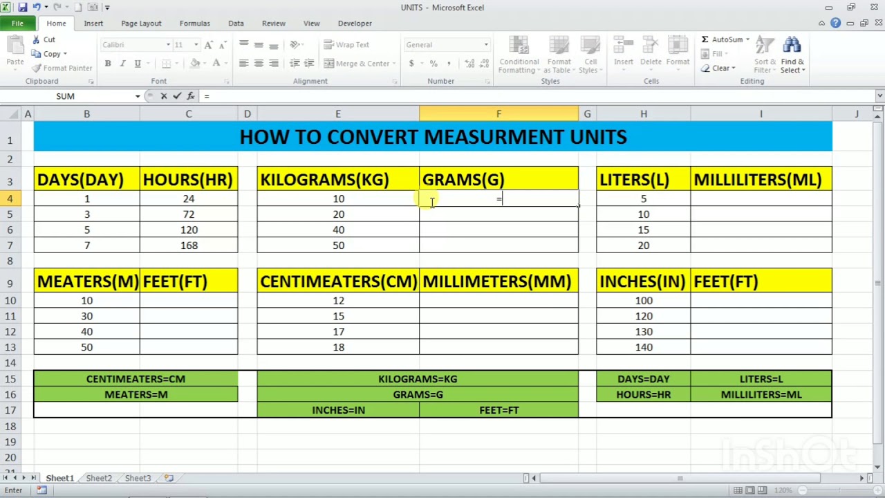 How to Convert Measurement Units in Excel  Convert Function  excel 