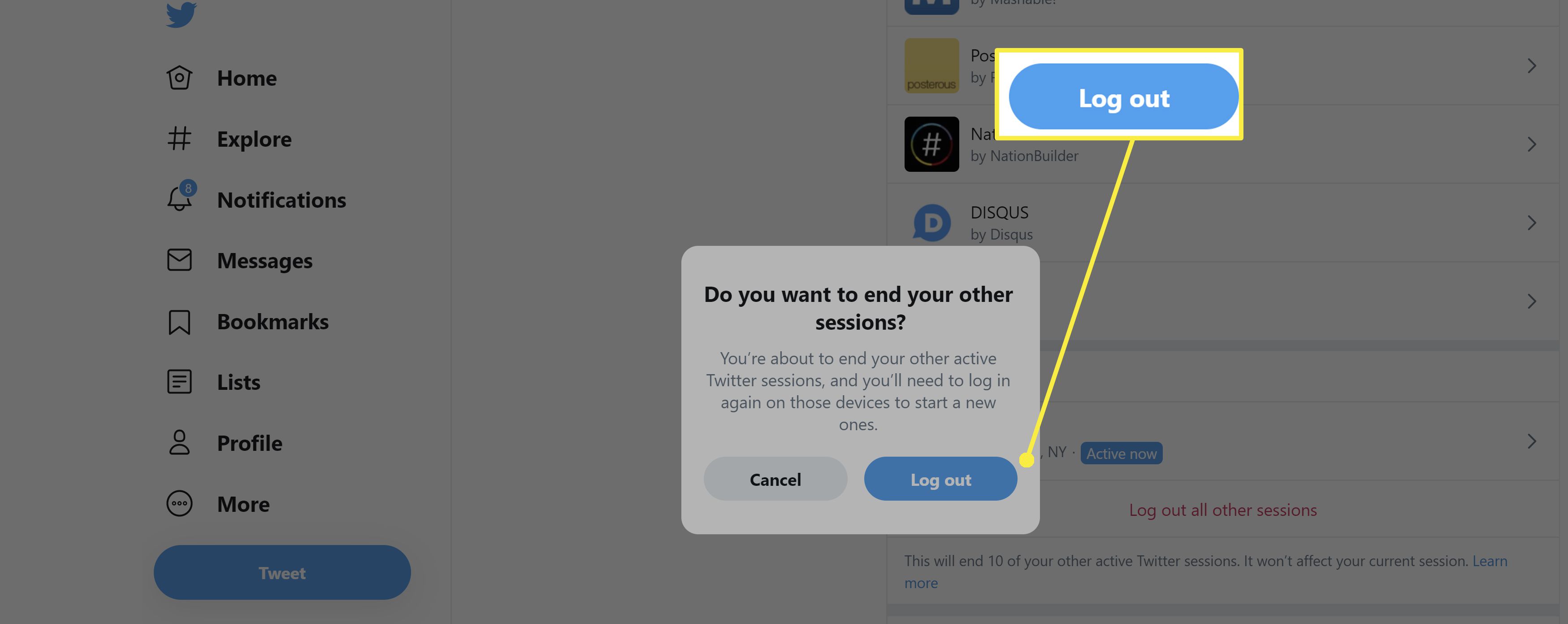 How to Log Out from Twitter in Urdu