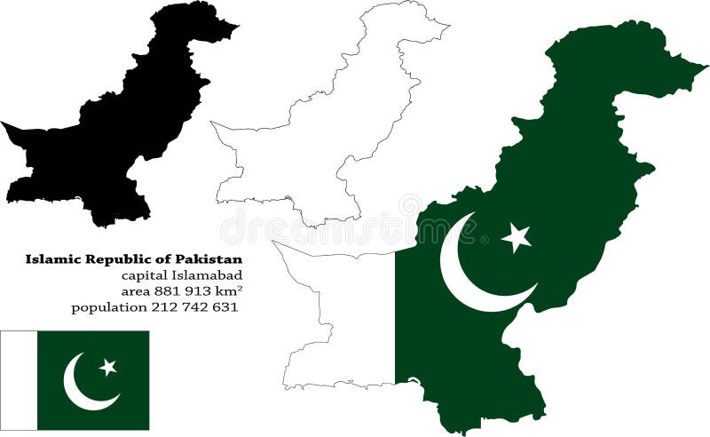 Pakistan Vector Map Flag Borders Mask  Capital Area Stock Vector 