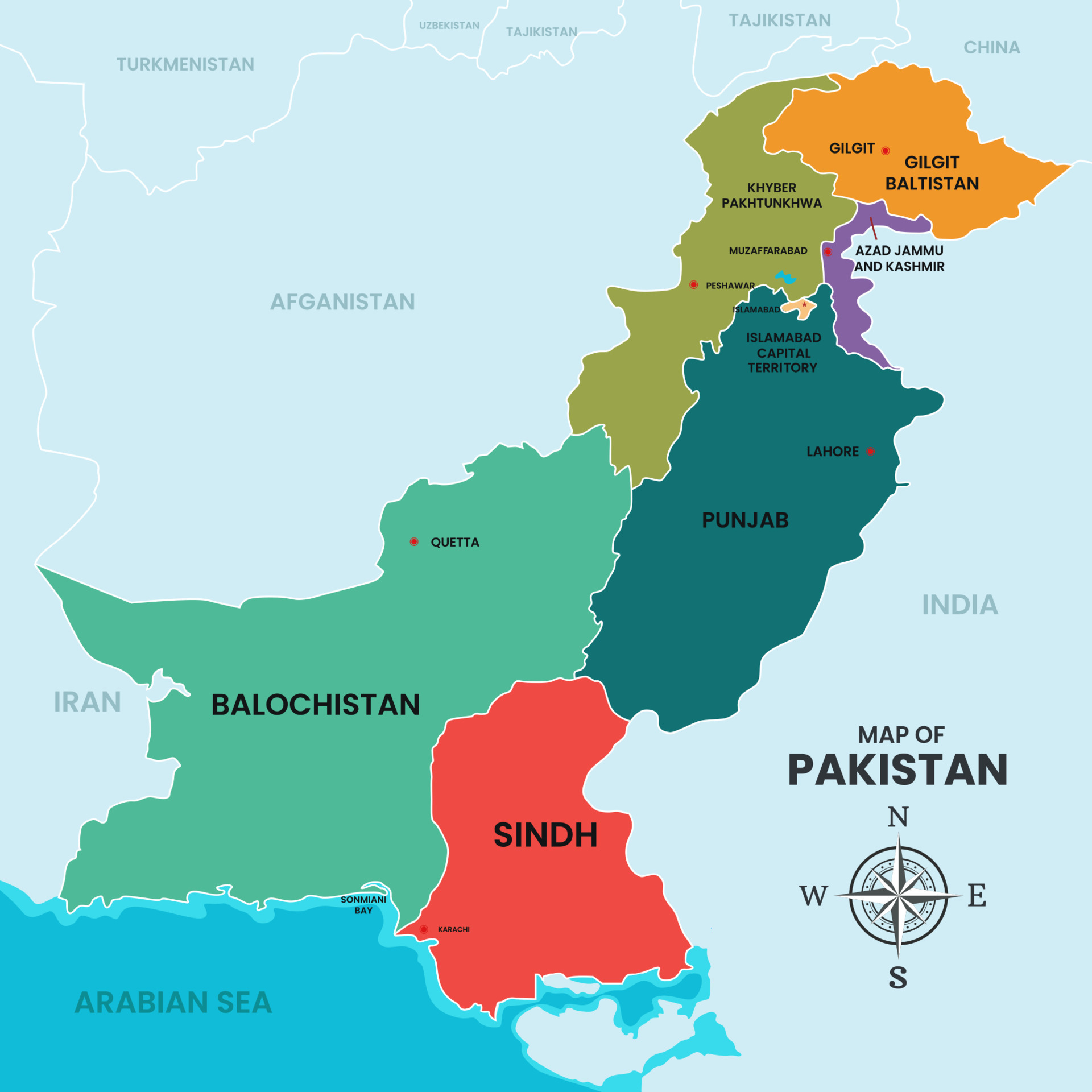 Map of Pakistan and Surrounding Borders 21107683 Vector Art at Vecteezy