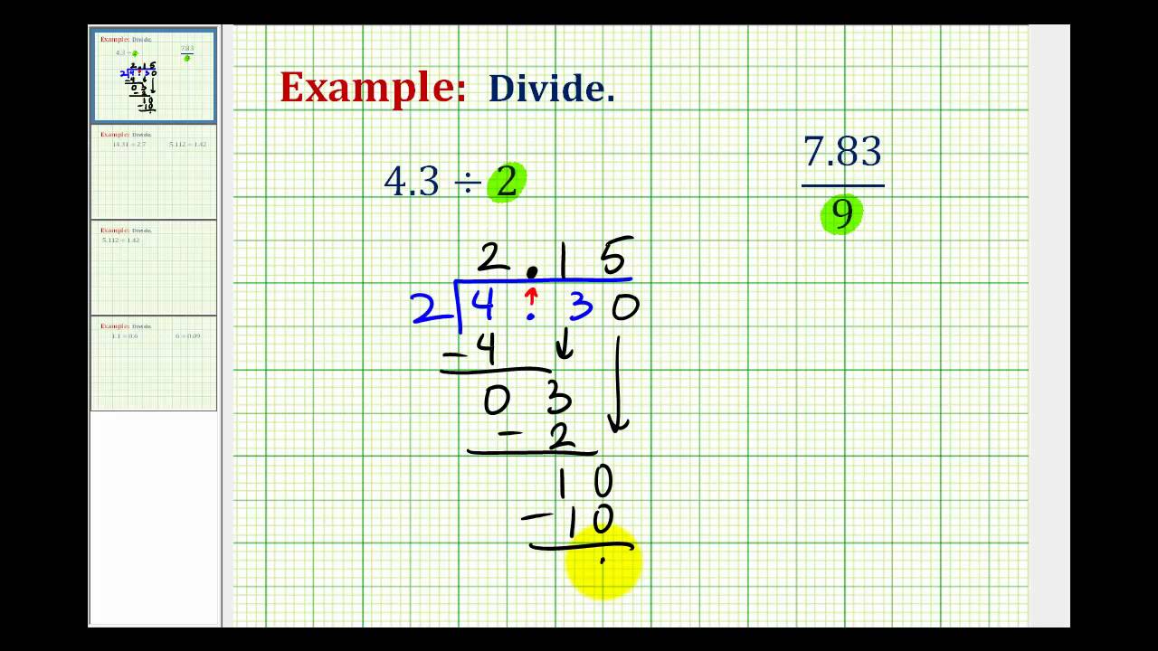Dividing A Decimal By A Whole Number Worksheets